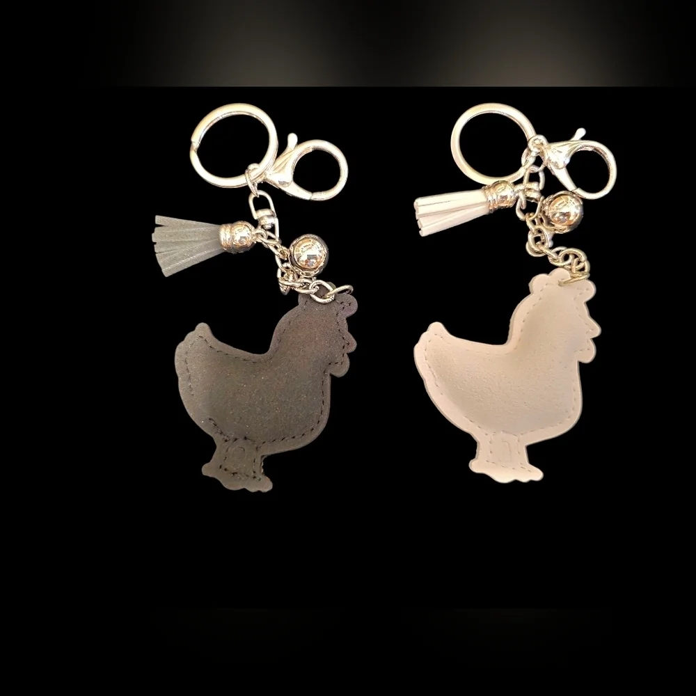 Set Of 2 Rhinestone Chicken Bag Charms – Sparkly Farmhouse Keychain Accessories